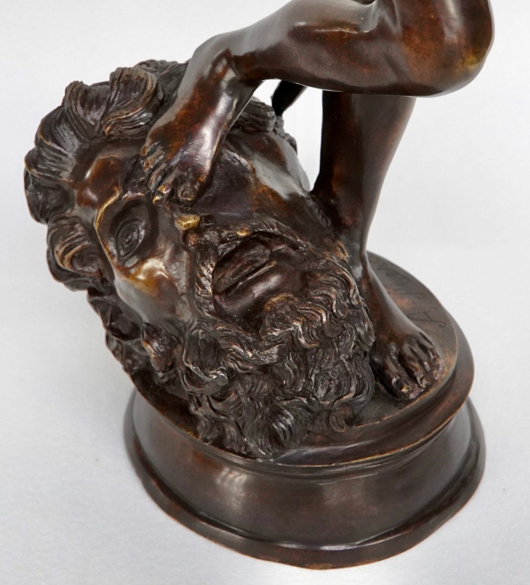 "david Slaying Goliath" Bronze By Antonin Mercier (1845-1916)-photo-4