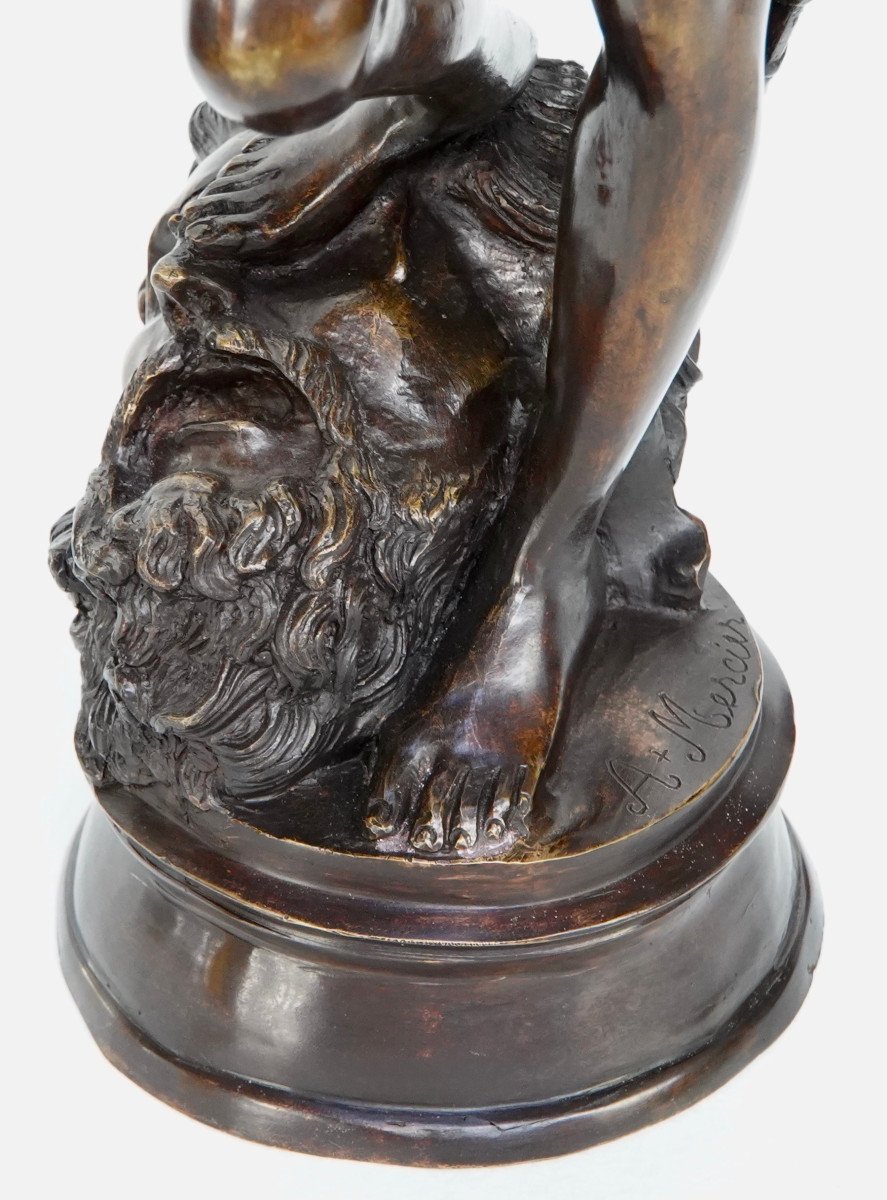 "david Slaying Goliath" Bronze By Antonin Mercier (1845-1916)-photo-6