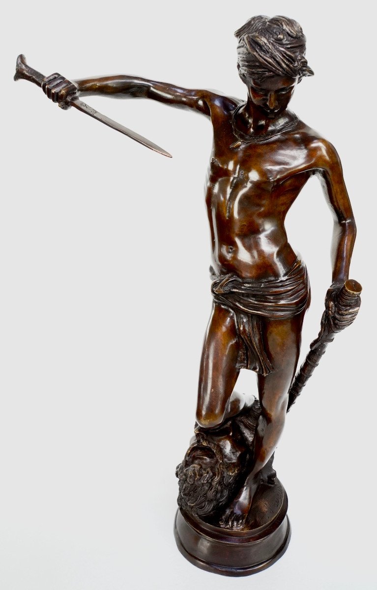 "david Slaying Goliath" Bronze By Antonin Mercier (1845-1916)