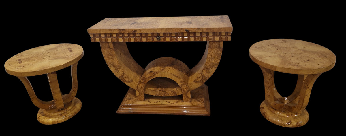 Art Deco Console And 2 Pedestal Tables
