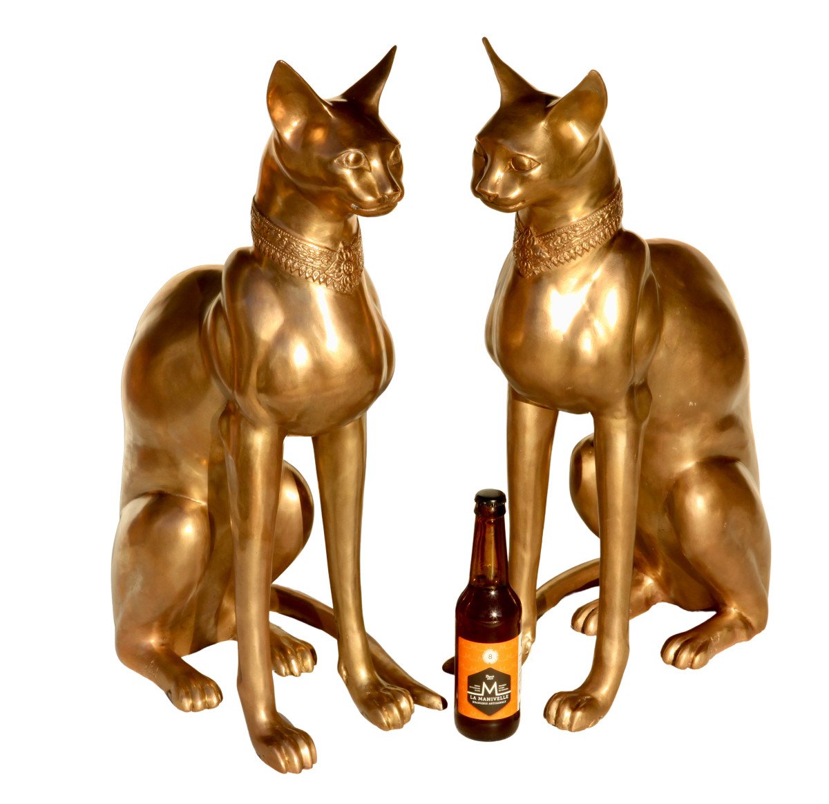 Couple De Chats En Bronze Signé A. Tiot-photo-1