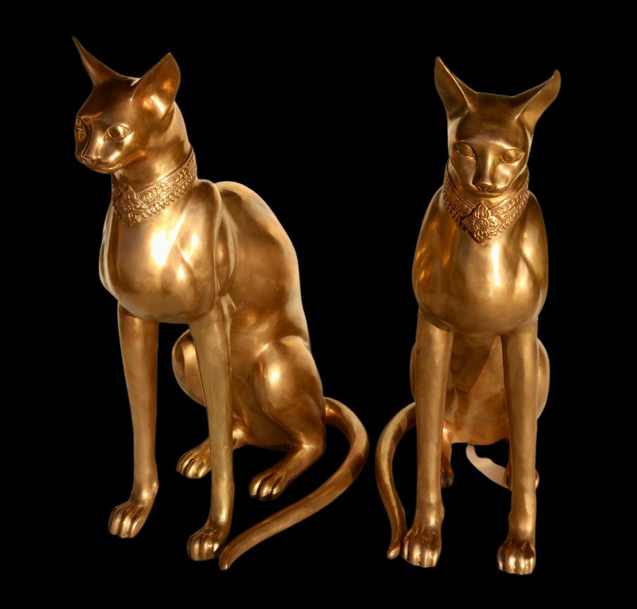 Couple De Chats En Bronze Signé A. Tiot-photo-2