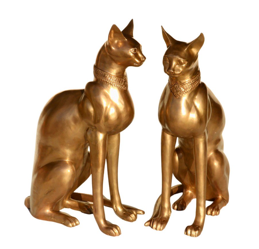 Couple De Chats En Bronze Signé A. Tiot