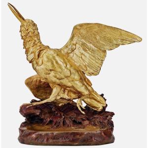 Bronze Sculpture "woodcock In Flight"