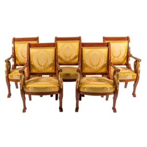 Empire Living Room Composed Of Six Mahogany Armchairs