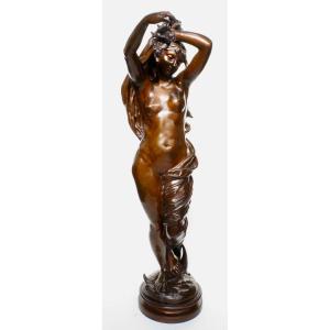 "naked Woman Holding A Fruit" Bronze With Shaded Brown Patina