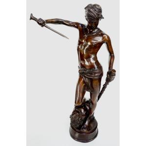 "David Terrassant Goliath" Bronze d'Antonin Mercier (1845-1916 )