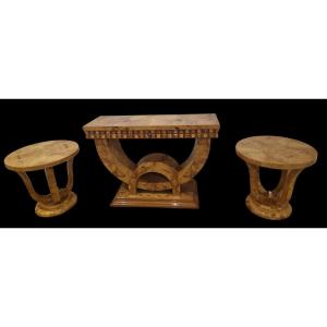 Art Deco Console And 2 Pedestal Tables