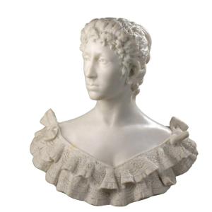 Female Bust In Carrara Marble Signed A. Piazza