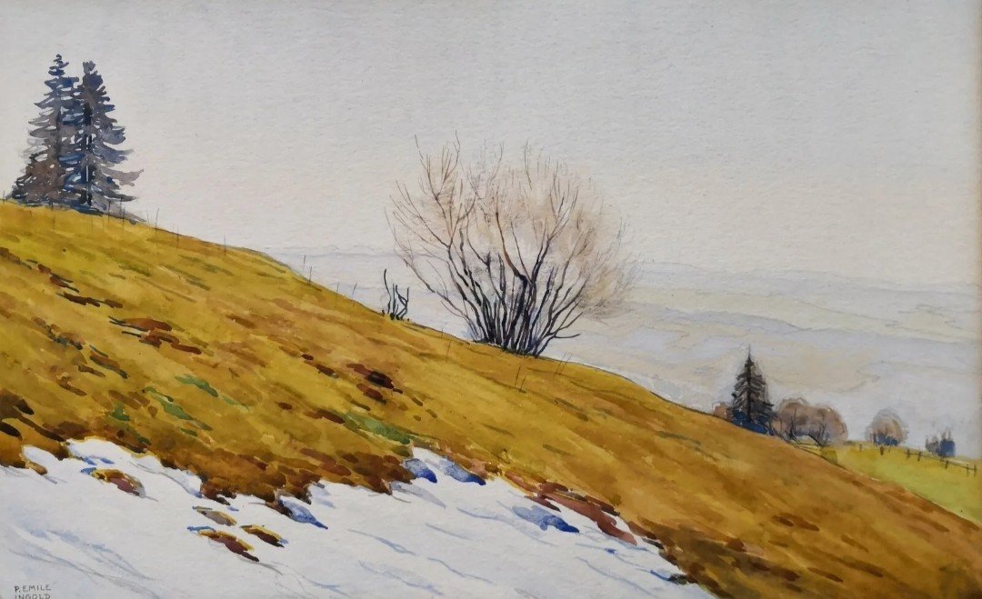 Jura Mountains Landscape. Watercolor By Paul Emile Ingold (1873-1958)