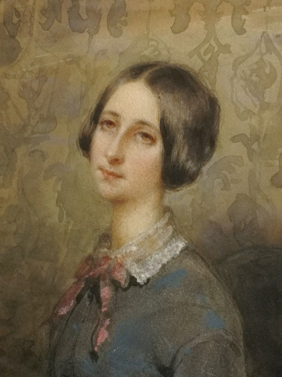 William Valentine (1798-1849) / Portrait de jeune femme / Aquarelle-photo-2