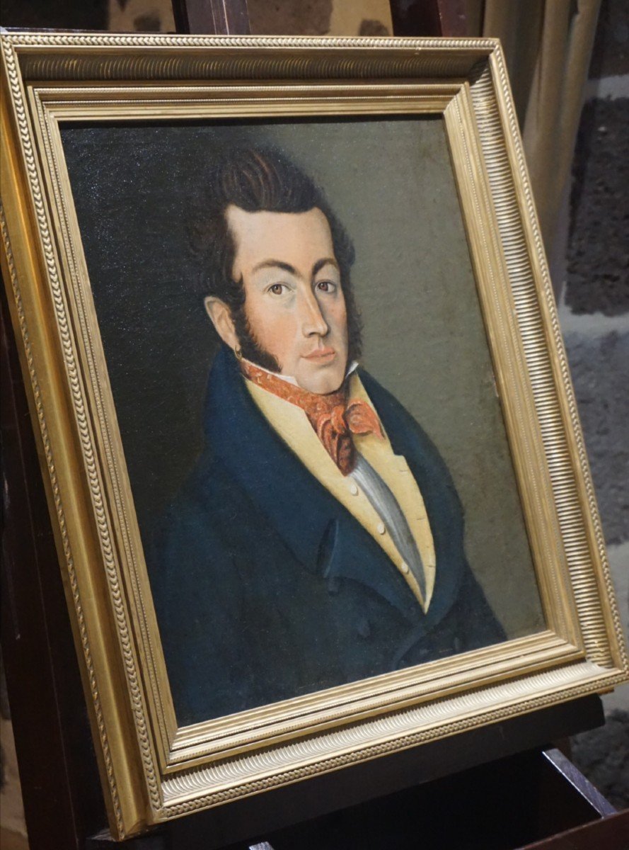 Portrait Jeune Homme Aux Favoris / Daté 1819 / huile sur toile-photo-2