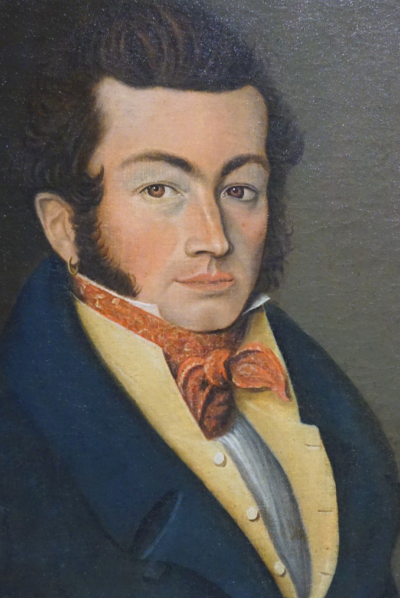 Portrait Jeune Homme Aux Favoris / Daté 1819 / huile sur toile-photo-3