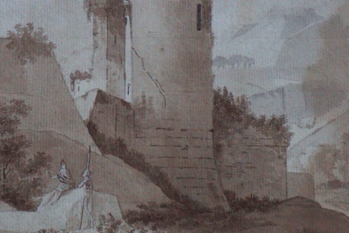 Thomas-charles Naudet (attributed To) (1778-1810) / Drawing / Landscape With Castle In Ruins-photo-4