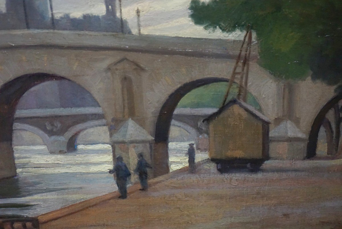 CLAUDE LABOURÉ (École de Paris vers 1930) / Pont Marie Sur La Seine Paris / Huile sur toile-photo-2