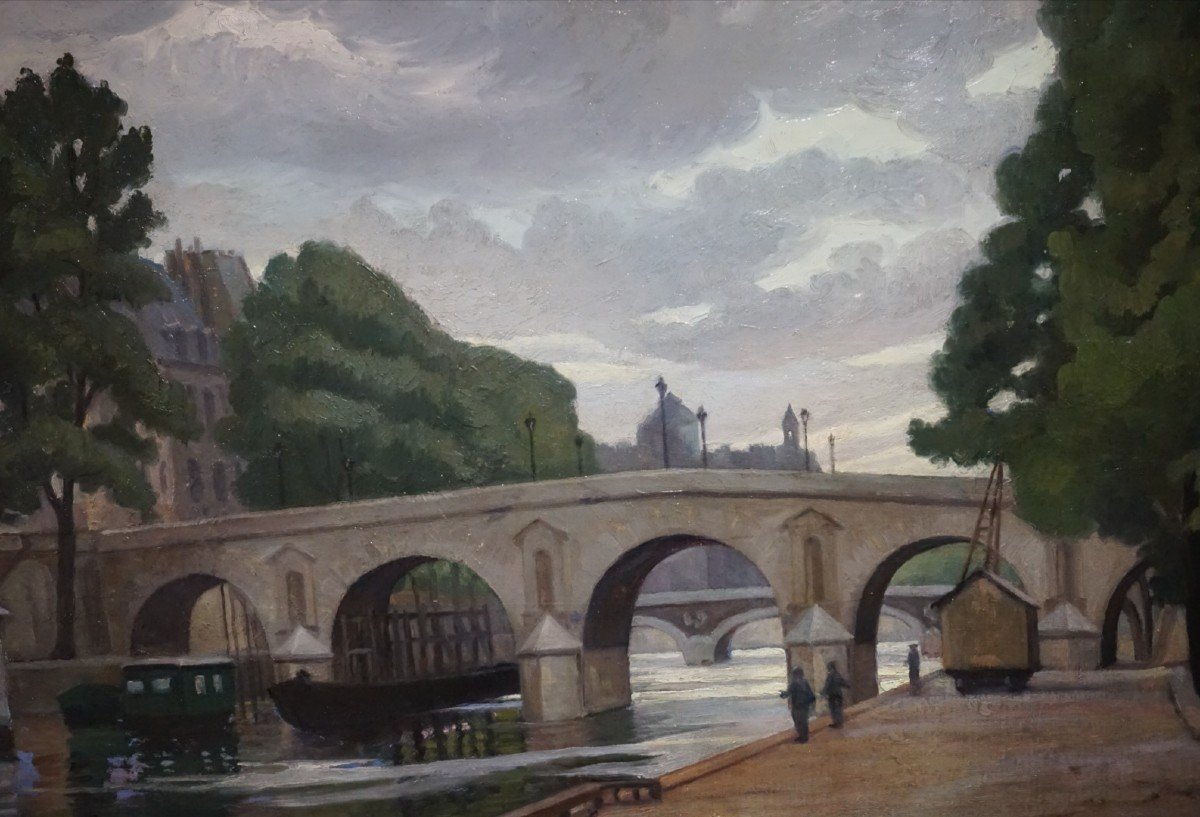 CLAUDE LABOURÉ (École de Paris vers 1930) / Pont Marie Sur La Seine Paris / Huile sur toile-photo-3