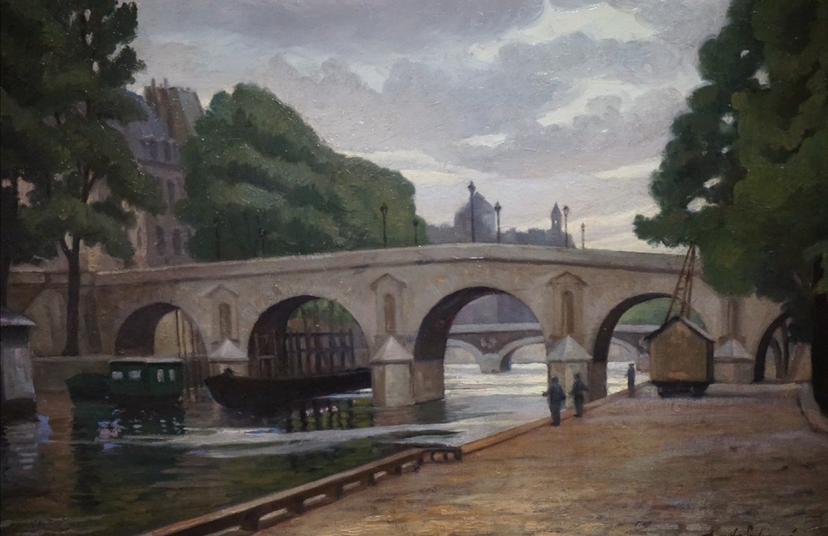 CLAUDE LABOURÉ (École de Paris vers 1930) / Pont Marie Sur La Seine Paris / Huile sur toile-photo-4