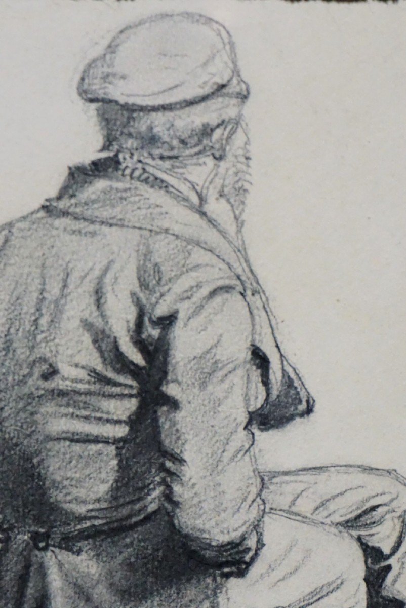 JULES WORMS (1832-1924) / Dessin / Pêcheur assis -photo-4