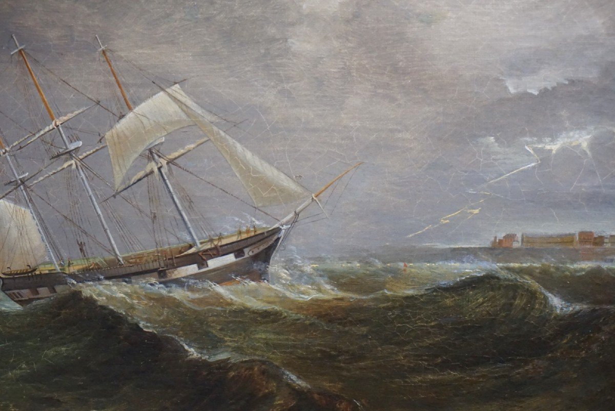 H. LEFORT / TROIS MÂTS DANS L 'ORAGE / Ramsgate  UK /  datée 1867/ huile sur toile-photo-2