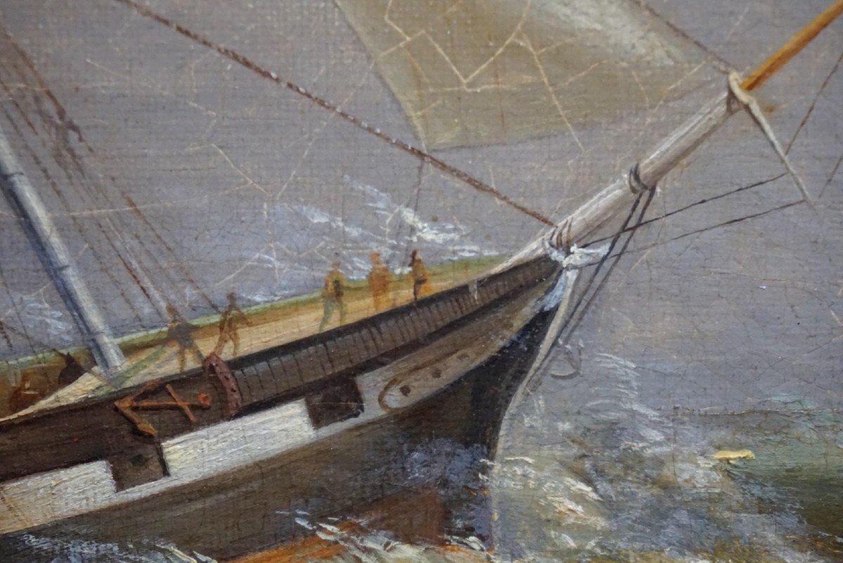H. LEFORT / TROIS MÂTS DANS L 'ORAGE / Ramsgate  UK /  datée 1867/ huile sur toile-photo-3