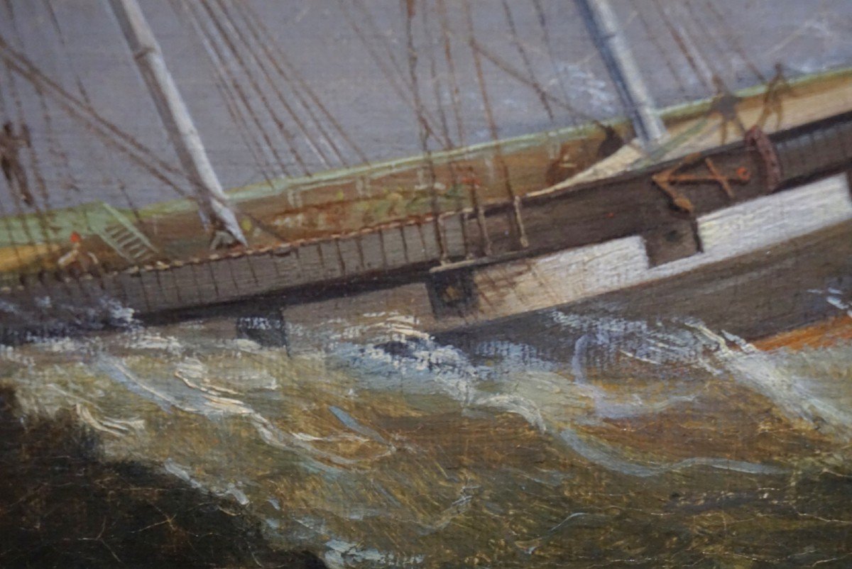 H. LEFORT / TROIS MÂTS DANS L 'ORAGE / Ramsgate  UK /  datée 1867/ huile sur toile-photo-4