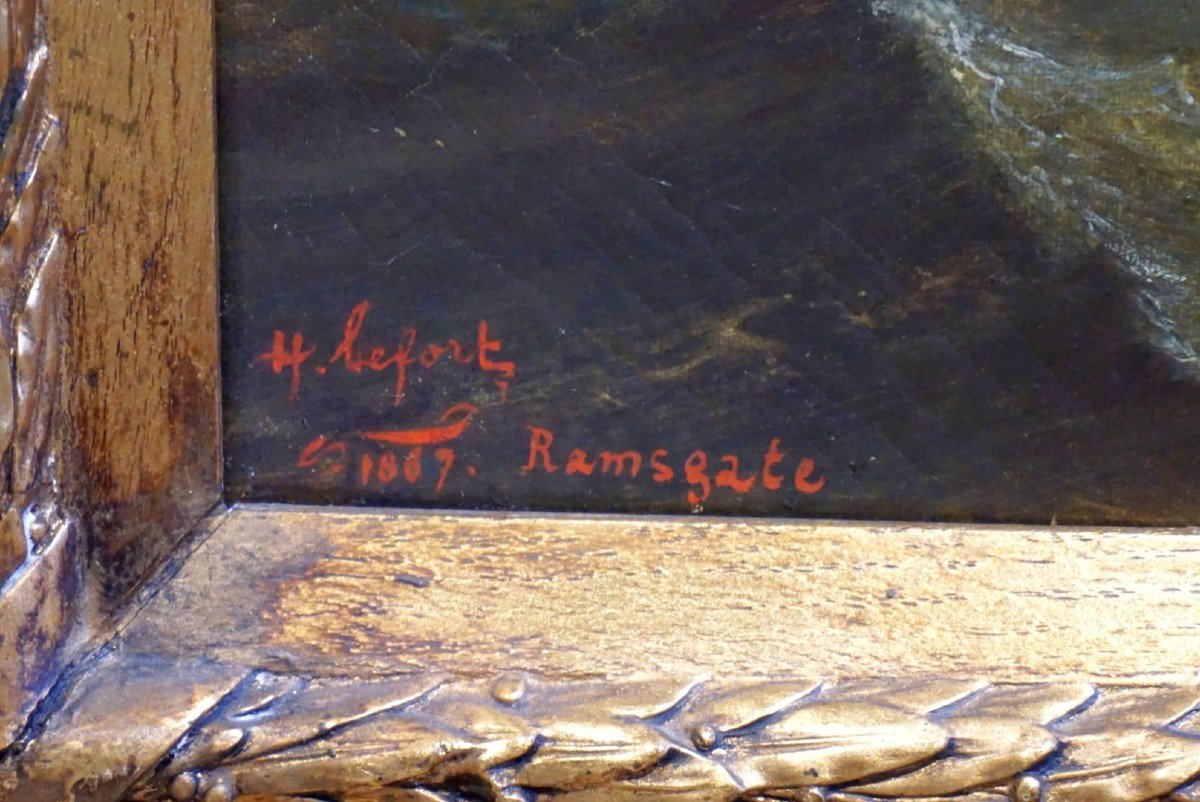 H. LEFORT / TROIS MÂTS DANS L 'ORAGE / Ramsgate  UK /  datée 1867/ huile sur toile-photo-7