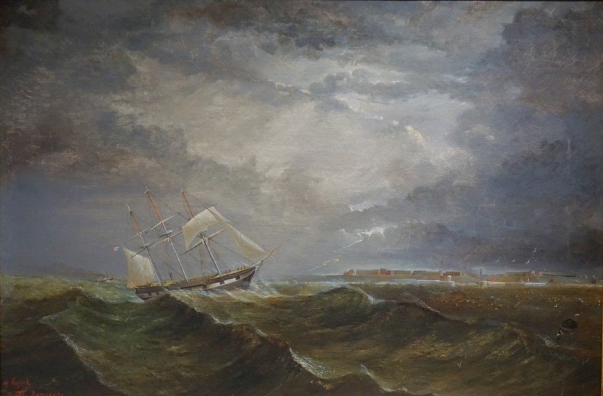 H. LEFORT / TROIS MÂTS DANS L 'ORAGE / Ramsgate  UK /  datée 1867/ huile sur toile
