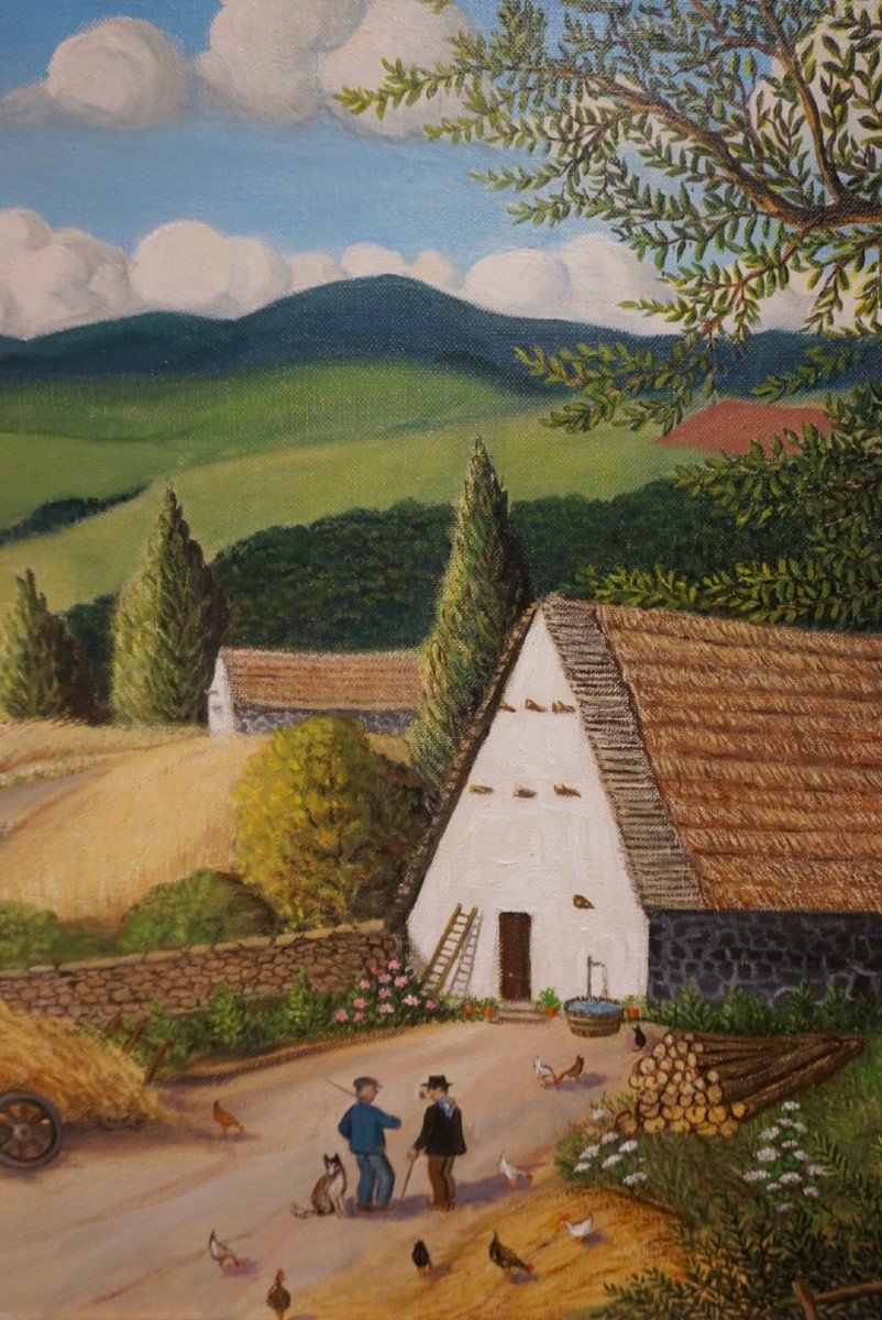 ART NAÏF/ CÉCILE FAVIER MATTYS (1906) / Paysage d' AUVERGNE / huile sur toile / datée 1969-photo-2