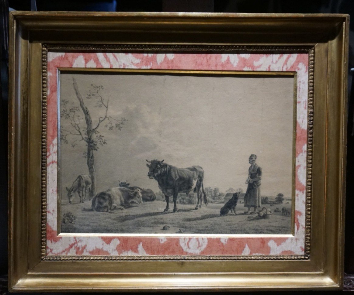 JEAN BAPTISTE BERRÉ (1777-1839) / DESSIN / La Bergère et son troupeau -photo-2