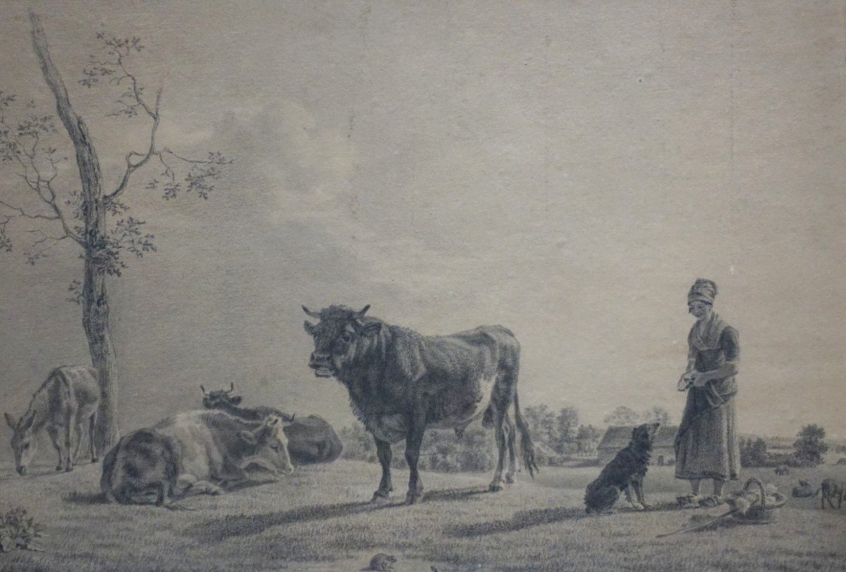 JEAN BAPTISTE BERRÉ (1777-1839) / DESSIN / La Bergère et son troupeau 