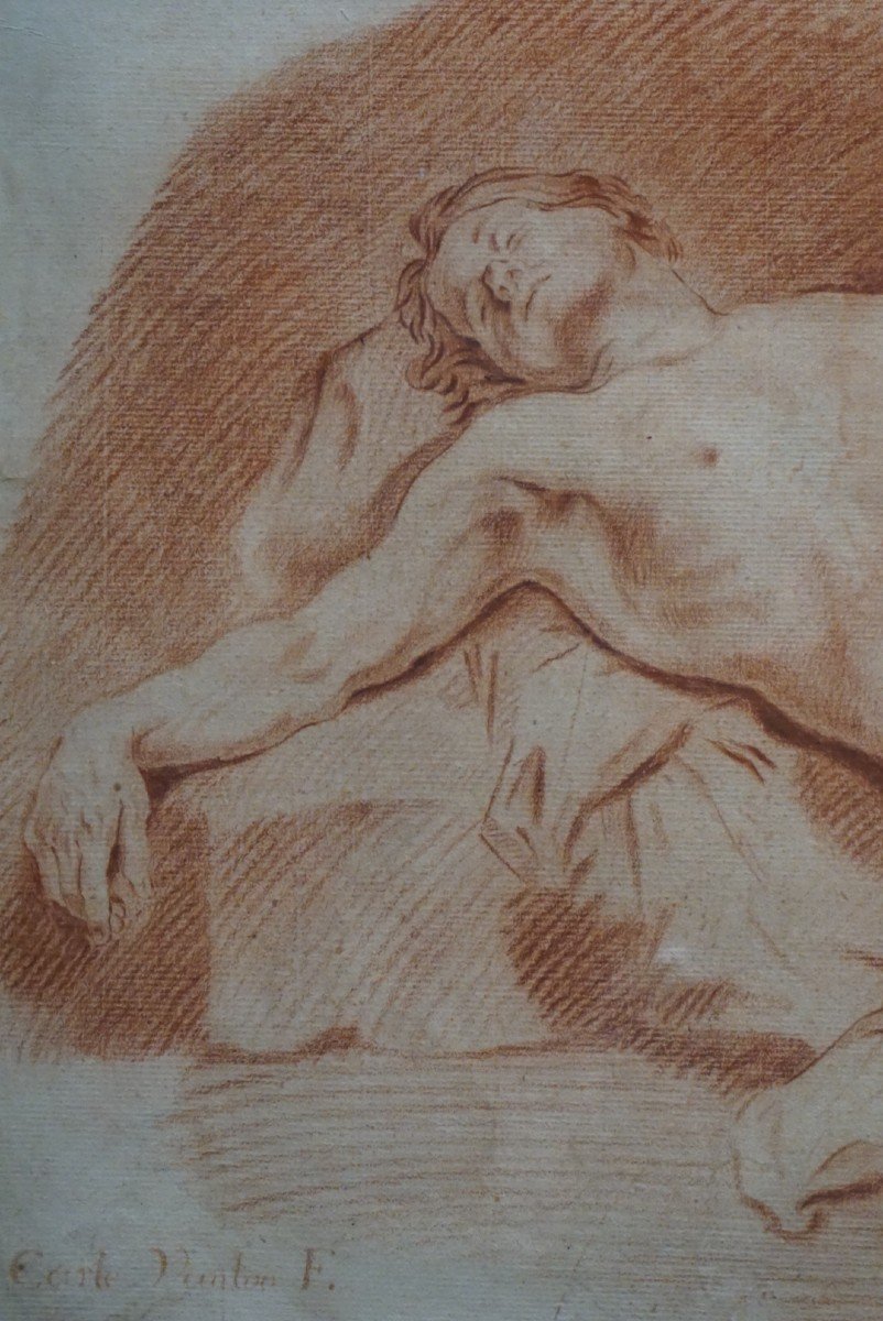 18th Century Drawing / Naked Man Lying On A Stone / Sanguine-photo-2