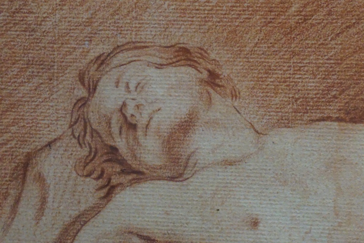 18th Century Drawing / Naked Man Lying On A Stone / Sanguine-photo-4
