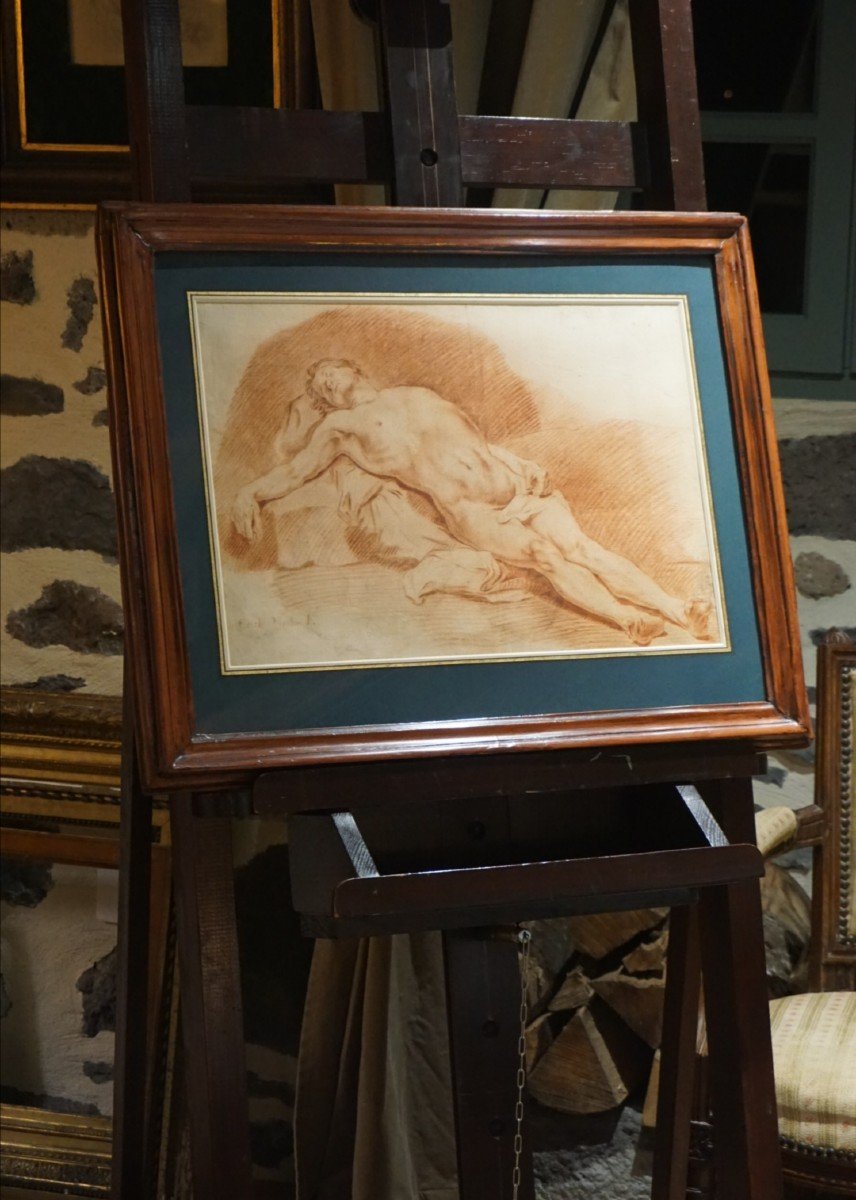 18th Century Drawing / Naked Man Lying On A Stone / Sanguine-photo-2