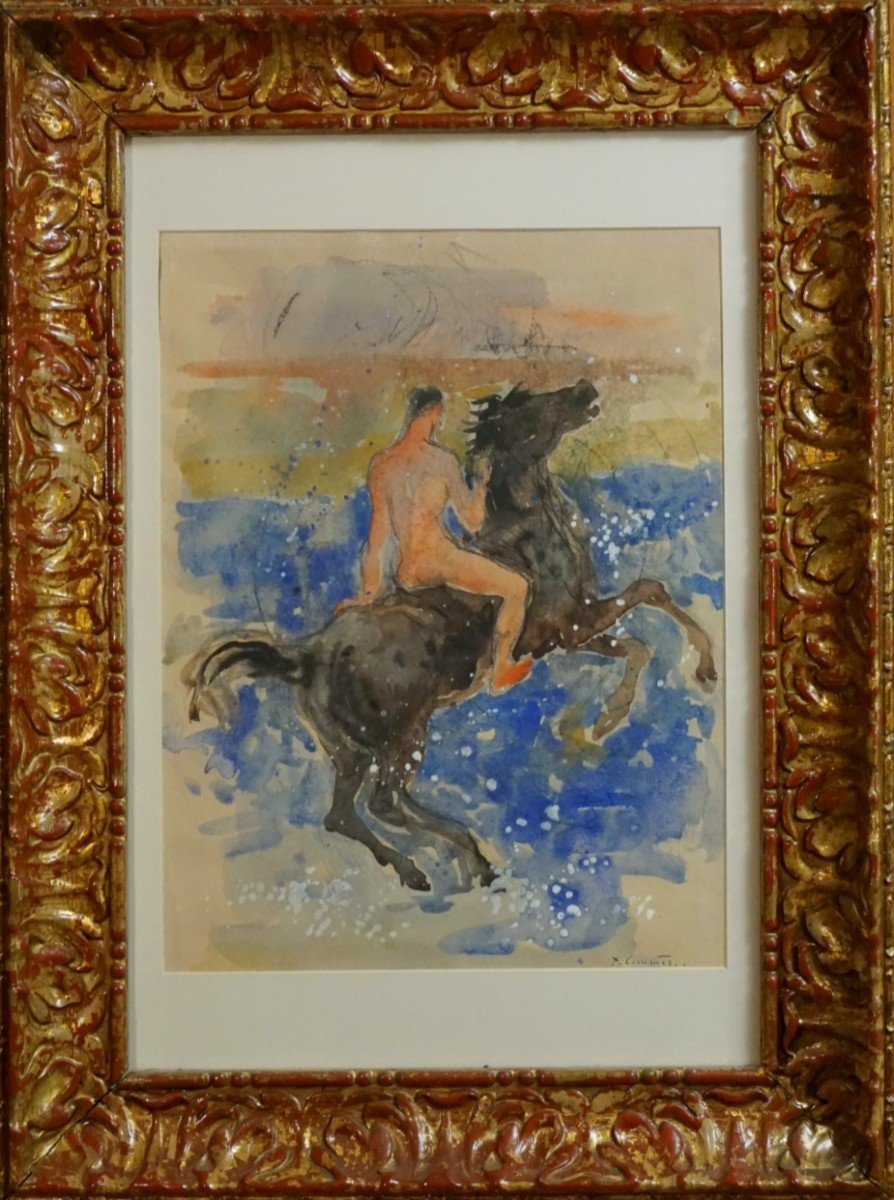 JEAN-YVES COMMÈRE (1920-1986) / Aquarelle / CHEVAL NOIR -photo-3
