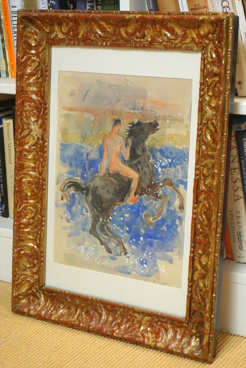 JEAN-YVES COMMÈRE (1920-1986) / Aquarelle / CHEVAL NOIR -photo-4