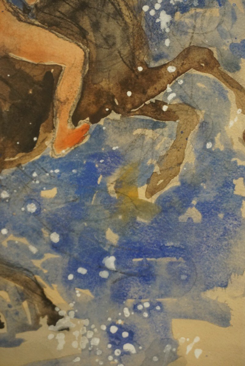 JEAN-YVES COMMÈRE (1920-1986) / Aquarelle / CHEVAL NOIR -photo-7