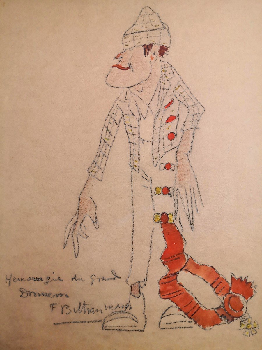 FEDERICO BELTRÁN MASSES (1885-1949) / dessin / caricature du chanteur parisien DRANEM / circa 1930 