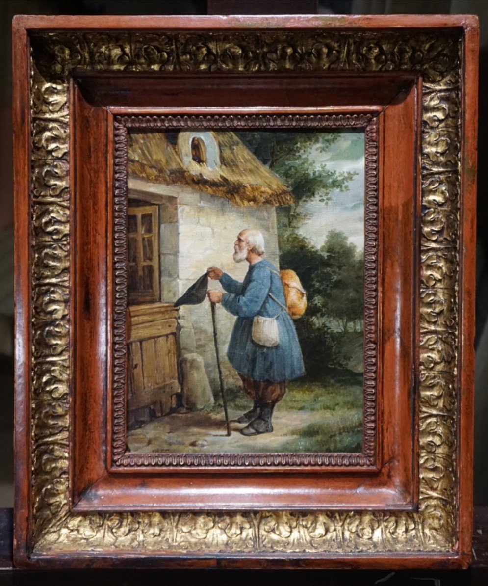 ÉCOLE FRANÇAISE CIRCA 1850 / Le pèlerin mendiant / huile sur toile-photo-3