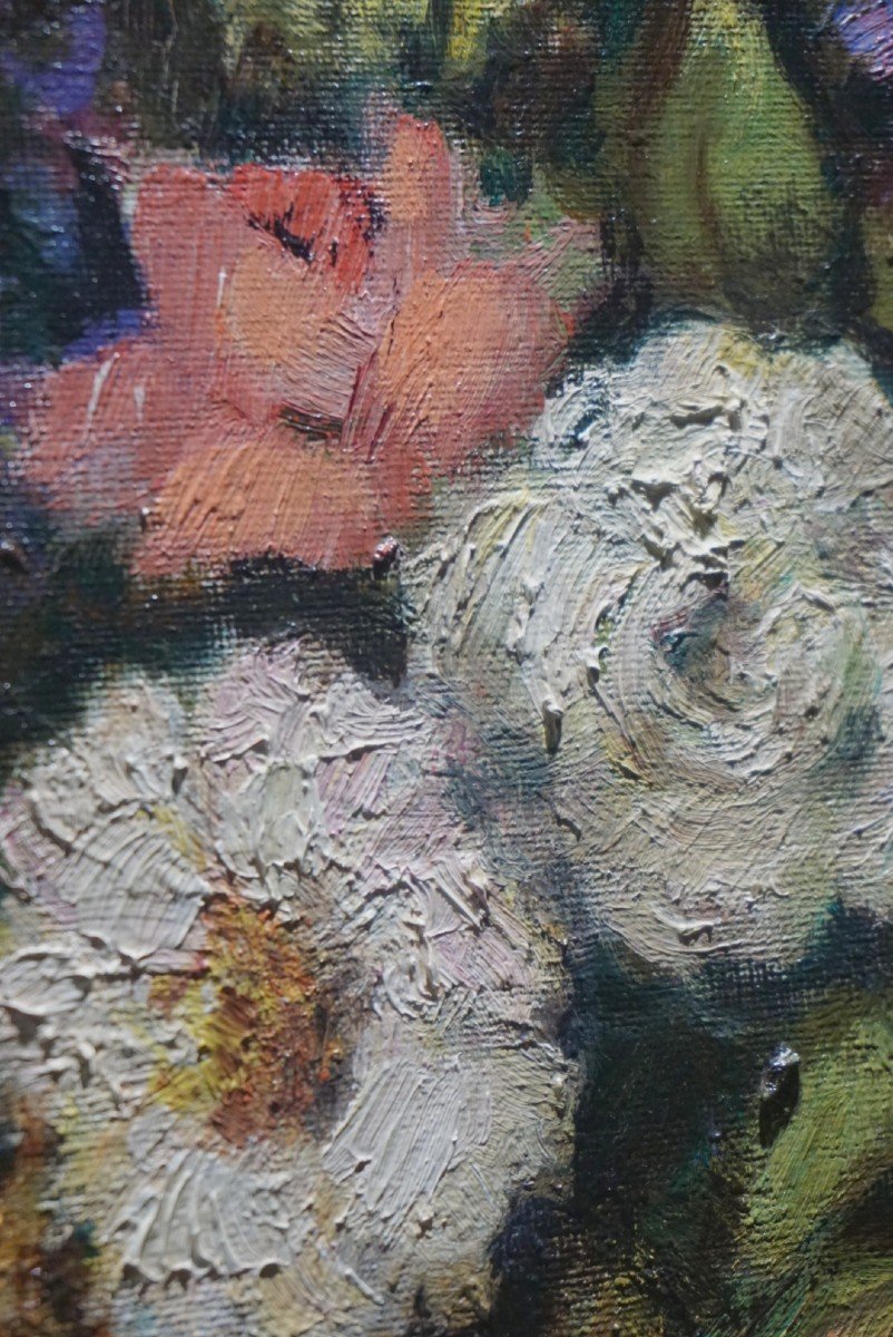 ÉCOLE RUSSE / Anatola Soungouroff (1911-1982) /  Nature morte aux fleurs / huile sur toile-photo-2