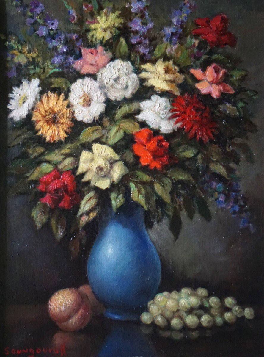 ÉCOLE RUSSE / Anatola Soungouroff (1911-1982) /  Nature morte aux fleurs / huile sur toile