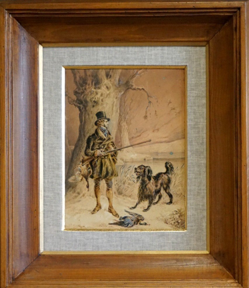 ÉCOLE ANGLAISE CIRCA 1820 / W. Health (1794-1840) /Aristocrate à la chasse / aquarelle et huile-photo-1