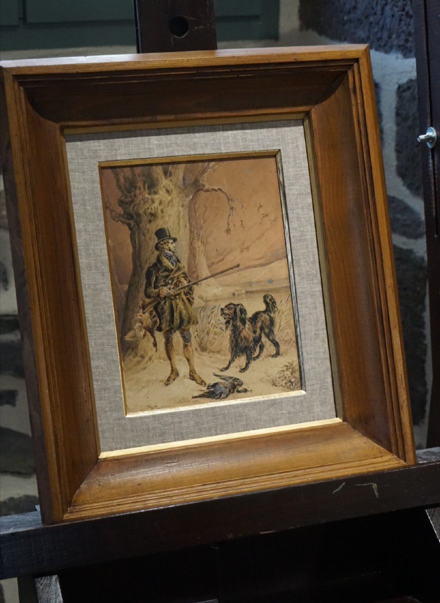English School Circa 1820 / W. Health (1794-1840) / Aristocrat On The Hunt / Watercolor And Oil-photo-2