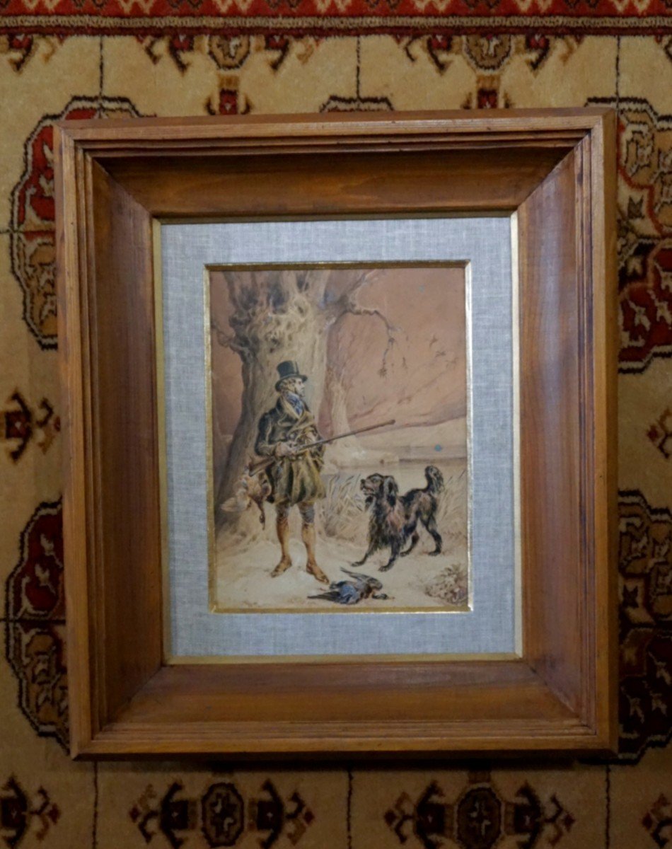 ÉCOLE ANGLAISE CIRCA 1820 / W. Health (1794-1840) /Aristocrate à la chasse / aquarelle et huile-photo-3