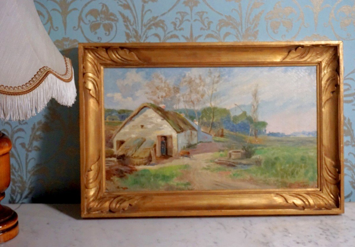 E. DUPUIS / datée 1898 / Paysanne devant sa chaumière / huile sur toile-photo-2