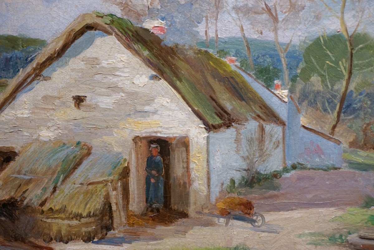 E. DUPUIS / datée 1898 / Paysanne devant sa chaumière / huile sur toile-photo-3
