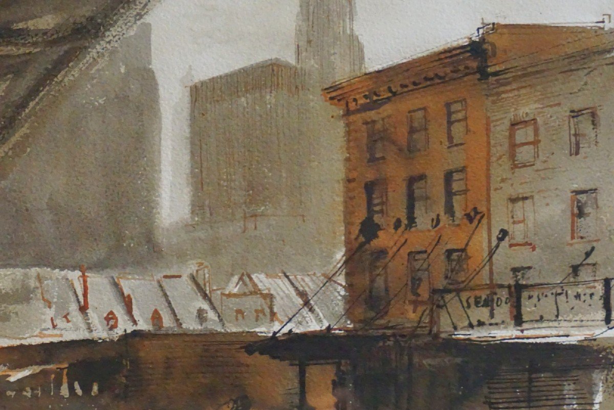 NEW YORK CITY sous la neige / Luciano Guarnieri (1930-2009) / aquarelle -photo-3