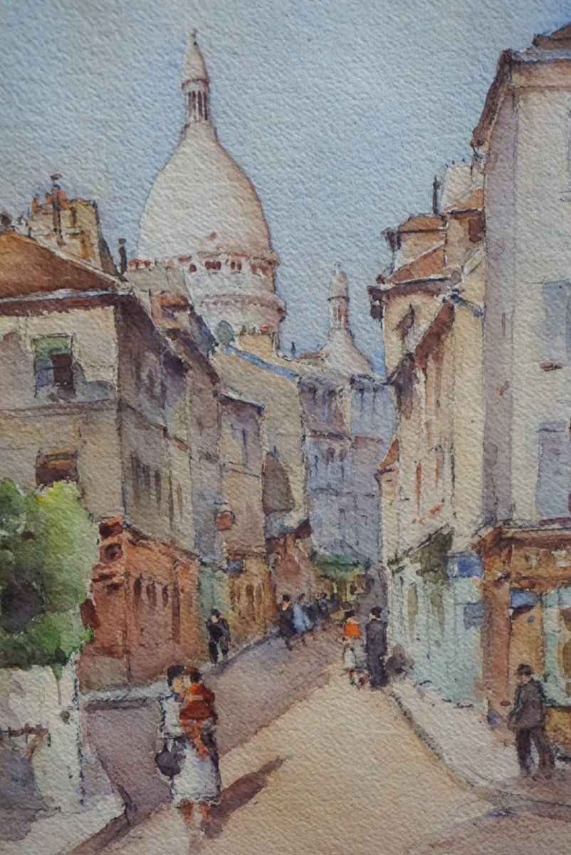 PARIS /MONTMARTRE /VUE DU SACRE CŒUR / Henri Bouvrie / aquarelle -photo-4