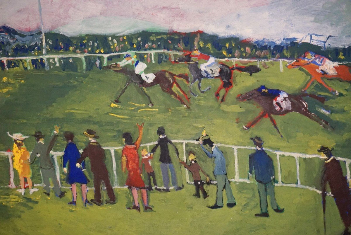 JACQUES ENDZEL (1927-2014) / École de Paris / Course de chevaux / huile sur toile -photo-3