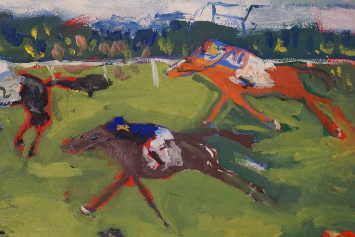 JACQUES ENDZEL (1927-2014) / École de Paris / Course de chevaux / huile sur toile -photo-4