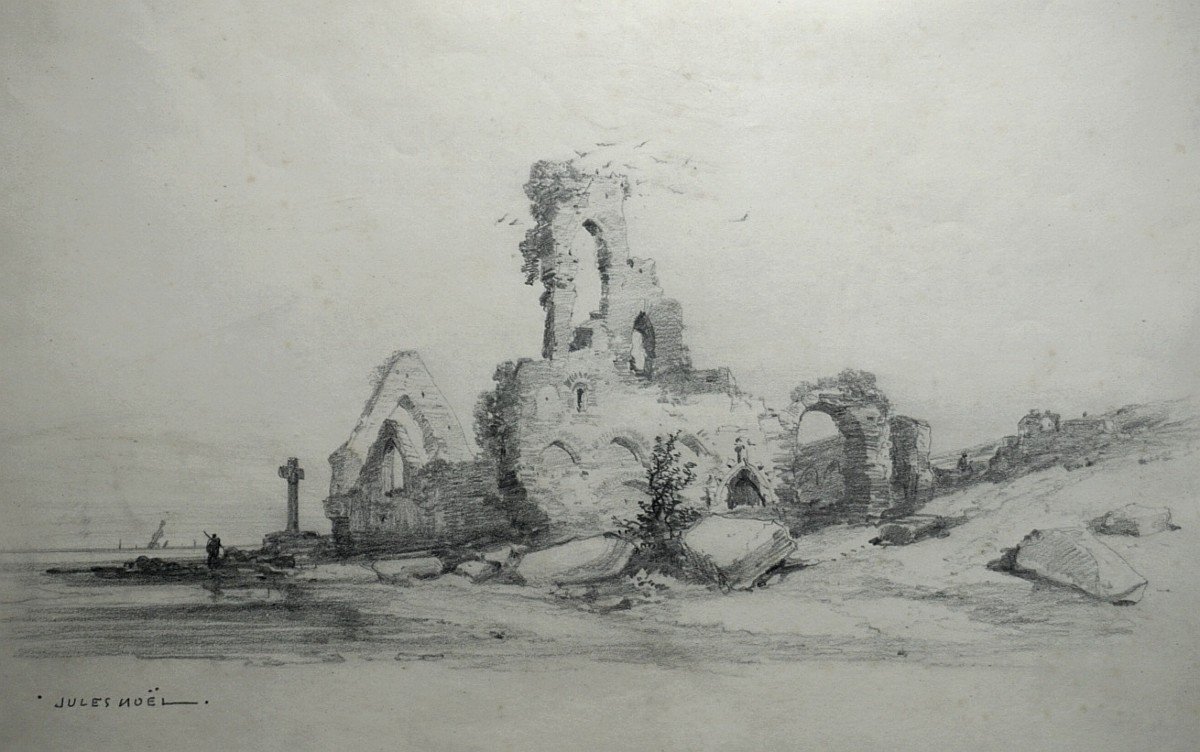 JULES NOËL (1810-1881) / BORD DE MER À LA VIELLE ÉGLISE   / dessin